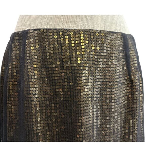 Linda Allard Ellen Tracy Black Sheer Silk Overlay Gold Sequin Skirt Size 12 NWT - Picture 4 of 12